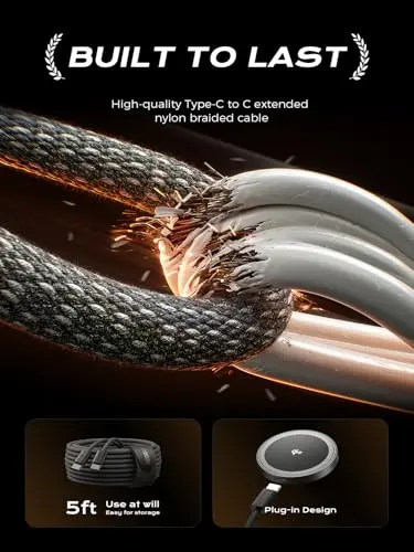 THREEKEY for Qi2 Charger, Magnetic Charger for iPhone 17/16/15/14/13/12 Series & Galaxy S25 Ultra, Qi2 Wireless Charger Dual-Sided Magnets, 15W Fast Charging Pad with 5FT USB-C Cable (Bronze) 5