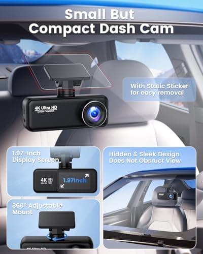 Penemay Dash Cam Front and Rear 4K+1080P with WiFi & App, Dual Car Camera, 64GB Card Included, 24/7 Parking Mode, G-Sensor, Loop Recording, 1.97" Display Screen 8