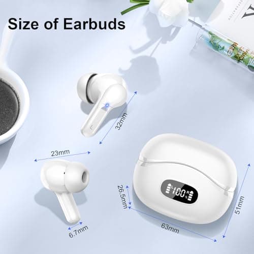Wireless Earbuds, Bluetooth Headphones 5.4 HiFi Stereo, Ear Buds with 4 ENC Noise Cancelling Mics, 48H Bluetooth Earbuds with Dual LED Display, IP7 Waterproof in Ear Earphones for Android iOS, Beige 7