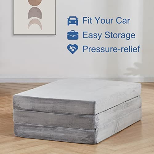 SINWEEK Tri Folding Mattress Foam Topper 4" Thickness Floor Cot Mattress, Guset Bed with Removable&Machine Washable Cover and Lining, CertiPUR-US Certified 25 x 75 Inch 7