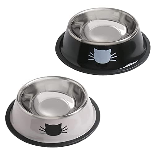 Cat Bowls for Food and Water,2PCS Rapsrk Non-Slip Stainless Steel Small Food Bowls 8 Oz Pet Bowl with Removable Rubber Base Dog Bowl,Stackable Cat Puppy Dishes Bowls with Cute Cats Painted