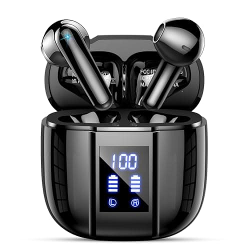 Wireless Earbuds, Bluetooth 5.4 Headphones, 48H+, Stereo Ear Buds, LED Display Earphones with Mic, IP7 Waterproof In EarBud, Comfort Fit, Bluetooth Earbuds for Phone Android iOS, Sport, Walk, Black