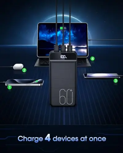 Portable Charger 60000mAh Power Bank - 22.5W Fast Charging External Battery Pack, LED Display USB C Portable Cell Phone Charger for iPhone 15/14/13 Pro, Android, Samsung Galaxy, Etc 6