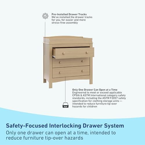 Graco Noah 3 Drawer Changing Table Dresser (Driftwood) – GREENGUARD Gold Certified Baby Dresser with Changing Table Top, Baby Changing Table Dresser, Includes Interlocking Drawer System 6