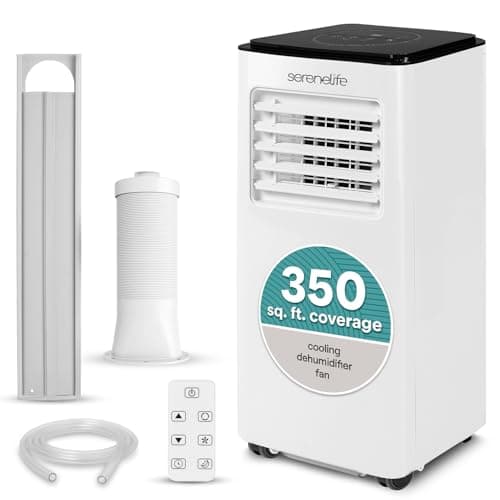 SereneLife 8000 BTU Portable Air Conditioner, Compact 3-in-1 Portable AC for Room Up to 350 Sq Ft with Dehumidifier & Fan Function, Remote Control, Window Mount Kit, Single Duct, 13" x 11" x 26"