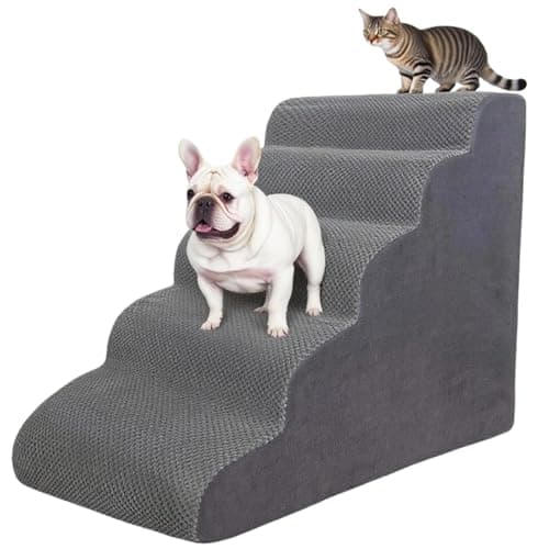 5 Step Pet Stairs Ramp for High Beds Sofas 23-30 Inch with Sturdy Non Slip Waterproof Pads, Machine Washable Cover Indoor Balanced Design for Cats Dogs Small Medium Large XL Pets Grey Large