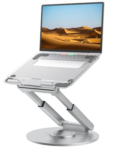 tounee Telescopic Laptop Stand for Desk with 360° Swivel Base, Sit to Stand, Height Adjustable, Portable Riser Holder for Good Posture, Compatible with All Laptops 10-17"-Silver
