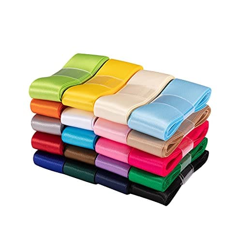 UnionJoy 1 inch Satin Ribbon Double Face Solid Colored Ribbons for Gift Wrapping, Crafts DIY, Hair Bows, Wedding Party Decoration 20 Colors with 2 Yards Each, Total 40 Yards