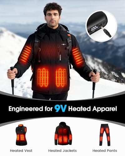 WASOTO Heated Vest Jacket Battery Pack 16000mAh 9V Output with LED Display, Rechargeable Power Bank with DC/Type-C/USB Supports PD3.0/PD2.0 2
