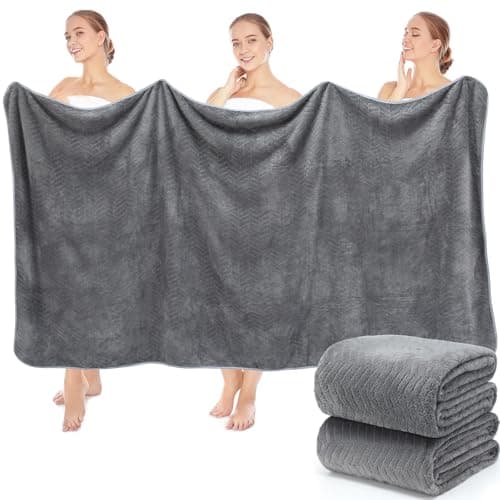 SmoothNovelty 2 Pack Bath Sheets 40 x 80 Inch Oversized Jumbo Extra Large Towels Quick Dry Coral Fleece Absorbent Soft Lightweight XL Shower Towels for Home Gym Travel Beach Spa Pool Hotel (Gray)