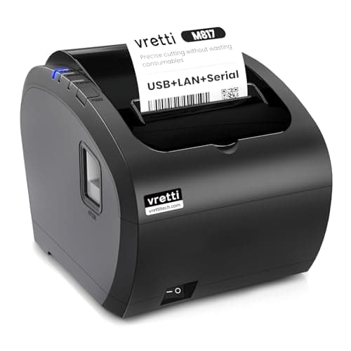 vretti Thermal Receipt Printer, 3'1/8 80mm USB POS Printer, Restaurant Kitchen Printer with Auto Cutter Support Cash Drawer,USB Serial Ethernet Interface for Windows/Mac/Linux,Do Not Square