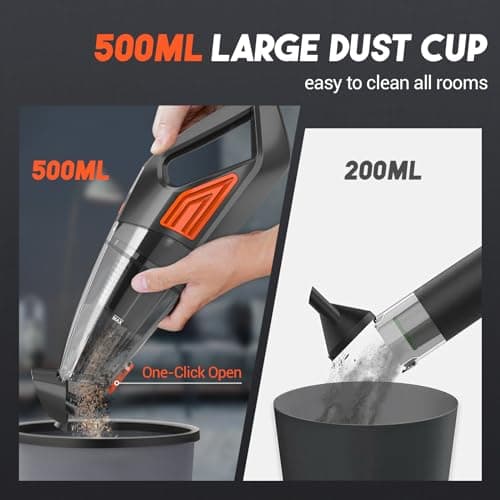 Jeshow Handheld Vacuum Cordless Car, Dust Buster Hand Vcauum Rechargeable with Large-Capacity Battery, Lightweight Rechargeable Powerful Portable Vacuum for Car, Home and Pet Hair 6