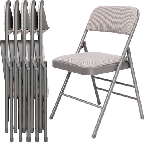 susici 6 Pack Padded Folding Chairs with Cushion Seat, Fabric Dining Chair Set Indoor Outdoor Stackable Portable Folding Chairs with Steel Frame for Home Office Events Wedding Party,Grey