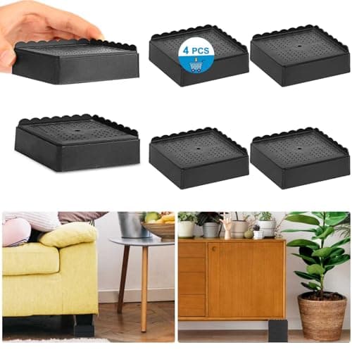 EGTTGIN Bed Risers 1 inch, 2 inch, 3 inch, 4 inch Heavy Duty, Adjustable Furniture Riser for Table Desk Couch Sofa Chair Recliner Leg Frame Dorm, Stackable Bed Raisers Blocks (Black 4 Pack, 1 inch)