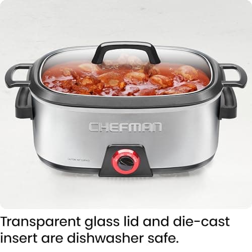 Chefman 6-Quart Slow Cooker, Electric Countertop Cooking, Stovetop & Oven-Safe Removable Insert for Browning & Sautéing, Family-Size Soups & Stews, Nonstick & Dishwasher-Safe Interior,Stainless Steel 7