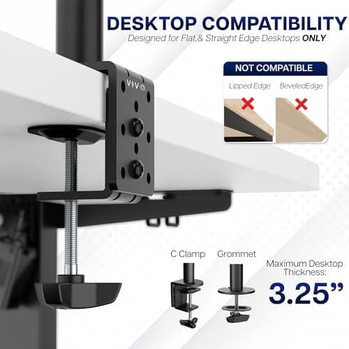 VIVO Dual Ultrawide Monitor Desk Mount, Heavy Duty Fully Adjustable Steel Stand, Holds 2 Computer Screens up to 38 inches and Max 10kg Each, Black, STAND-V038 6