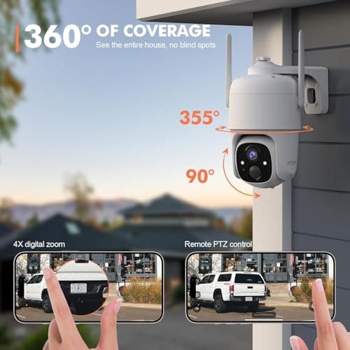 Dzees Security Cameras Wireless Outdoor, 2K Pan/Tilt 360° View Solar/Battery Powered WiFi Cameras for Home Security with AI Motion Detection,Color Night Vision, 2-Way Audio, SD/Cloud Storage - 2 Pack 5