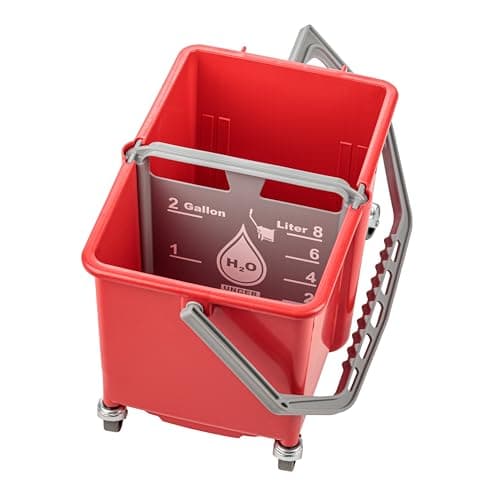 Unger Commercial - SmartColor Dual-Compartment Restroom Mop Bucket with Side-Press Wringer, 16 qt, Red - Restroom Cleaning - COMSR 5
