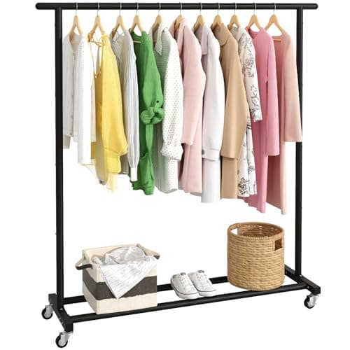 Buzowruil Metal Rolling Clothing Rack Adjustable Freestanding Garment Organizer with Wheels, Space-Saving Design for Home, Closet, Office, or Retail,Black