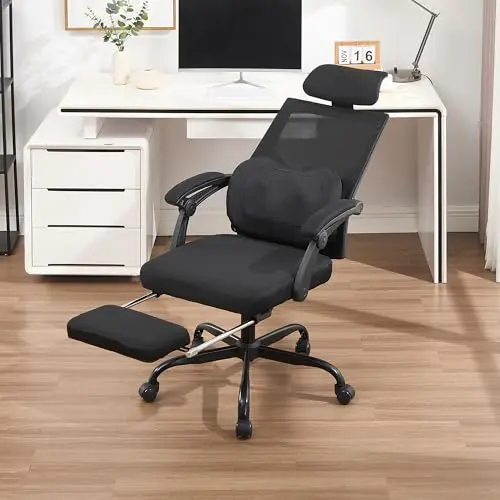 Qulomvs Ergonomic Office Chair with Massage&Heated Lumbar Support, Kneading Massage Office Chair with Foot Rest, Reclining Home Office Desk Chair Adjustable Mesh Computer Desk Chair with Wheels 7