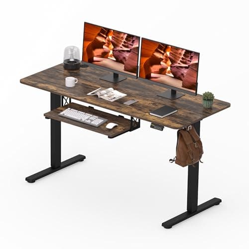 FitStand Standing Desk with Keyboard Tray, 55x24 Inch Electric Adjustable Height Desk, Stand Up Desk Computer Workstation for Home Office, Rustic Brown