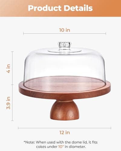 Kootek Wood Cake Stand with Lid, 2-in-1 Wooden Cake Plate & Covered Charcuterie Board, Footed Cake Container Dessert Display Holder with Dome Cover for Weddings, Parties, Bakeries (12 Inch) 7