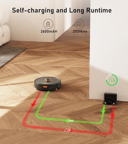 NADALY D200 Robot Vacuum and Mop Combo, Lidar Navigation Robot Vacuum Cleaner, 6000Pa Suction, 200Mins Runtime, Wi-Fi/App/Alexa Control, Self-Recharging Robotic Vacuum for Carpet Pet Hair Hard Floor 6