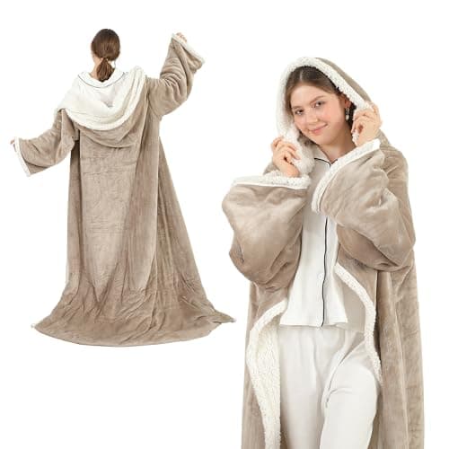 COZYTY Electric Snuggle Throw Blankets with Foot Pocket, Wearable Heated Throw with Sleeves & Hood, 6 Heat Levels & 1-4H Timer, Full Body Warmth, The Perfect Warming Gift for Women & Men, Camel