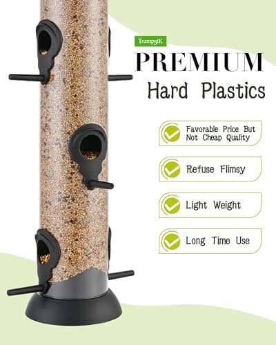 TrampgiK Metal Tube Bird Feeders for Outdoors Hanging,Finch Feeders for Outside,Chew-Proof Hanging Birdfeeder,Squirrel-Proof 6 Ports Bird Feeder 14 Inch,Anti-Rust,Black,1 Pack(Seed is not Included) 8
