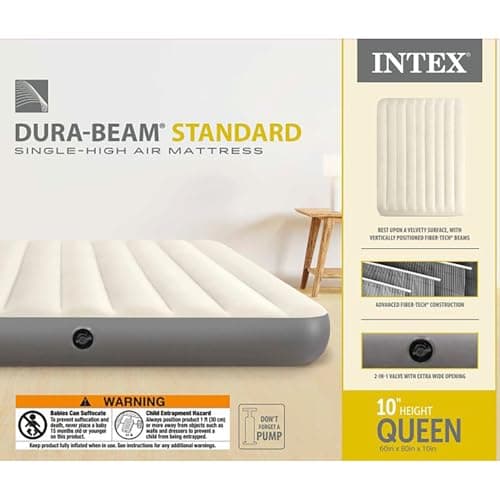 Intex 64103E Dura-Beam Standard Single-High Air Mattress: Fiber-Tech - Queen Size - 10in Bed Height - 600lb Weight Capacity - Pump Sold Separately 7