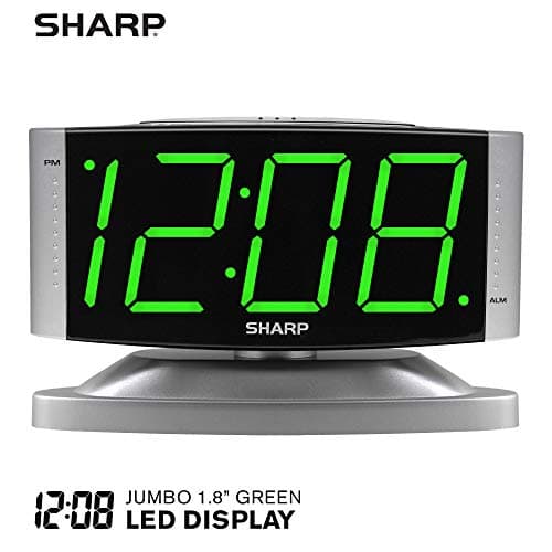 Sharp Home LED Digital Alarm Clock – Swivel Base - Outlet Powered, Simple Operation, Alarm, Snooze, Brightness Dimmer, Big Green Digit Display, Silver Case 6