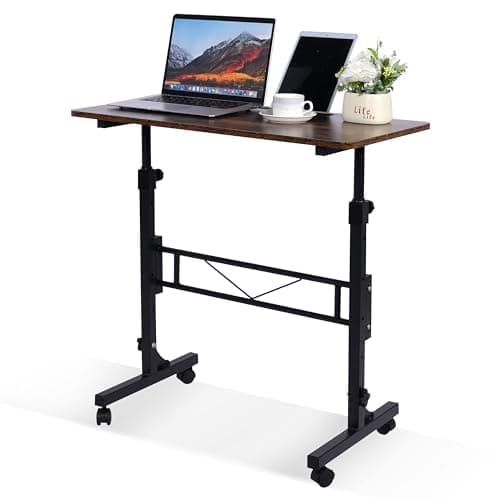 Small Standing Desk Adjustable Height, Mobile Stand Up Desk with Wheels, 32 Inch Portable Rolling Desk Small Computer Desk, Portable Laptop Desk Standing Table Rustic