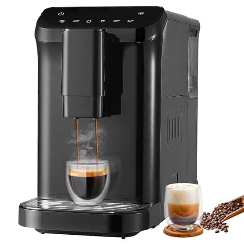 VEVOR Automatic Espresso Machine - Built-In Grinder, 15 Bar Auto Coffee Machine with 15-Level Grinding Settings, Professional Espresso Coffee Maker with 1.5L Water Tank and 180g Bean Hopper