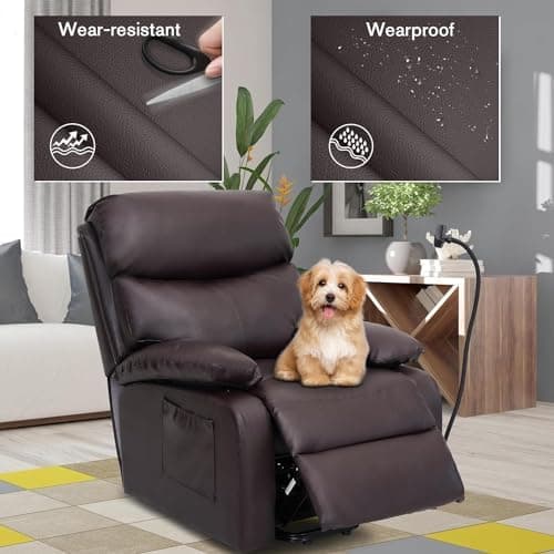 hzlagm Power Lift Recliner Chair for Elderly, Lift Chair with Waterproof Fabric, Electric Recliner with Side Pocket and Remote Control, Easy to Operate, Brown 6