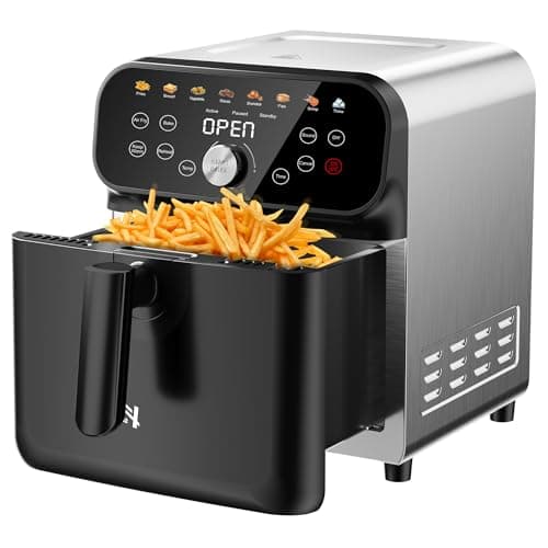 WHUTO Air Fryer, 6QT Air Fryer Oven with LED Digital Touchscreen, 12 Preset Cooking Functions Air fryers,Roast, Warm-Up, Stay Warm, Stick-Free & Dishwasher-Friendly Basket, Stainless Steel/Black