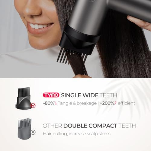 TYMO Hair Dryer with Diffuser, 1500W High-Speed Professional AIRHYPE Lite Blow Dryer with Comb for Fast Drying, 110,000RPM Brushless Motor, 200 Million Ionic Hairdryer, 3 Speeds & 4 Temps, Low-Noise 6