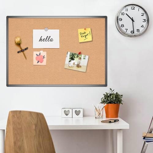 VIZ-PRO Cork Notice Board, 36 X 24 Inches, Cork Bulletin Board with Black Aluminium Frame 6