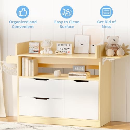 DEYGIA Baby Changing Table Dresser with 3 Drawers and 1 Storage Shelves, Can be Used as a Baby Dresser with Pad, a Changing Table with Drawers (Light Wooden and White) 5