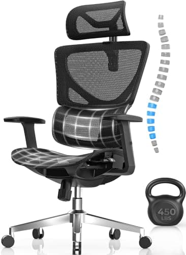 CabeVibe Ergonomic Office Chair - Big & Tall 6'6" Mesh Chair with Dynamic Lumbar Support, 4-in-1 Quick Adjust, 350lbs Capacity - BIFMA Certified Computer Chair for Home Office