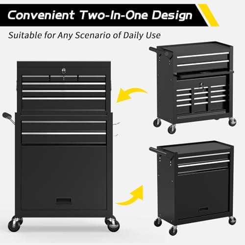 On Shine 8 Drawer Rolling Tool Chest, Large Capacity Rolling Tool Box with Wheels, Locking Mechanical Tool Chest, Portable Tool Box with Sliding Drawers for Garage Workshop and Tool Room (Black) 6