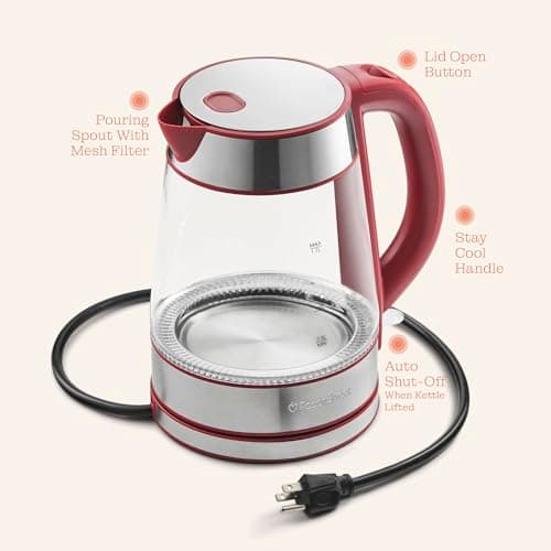 Speed-Boil Water Electric Kettle, 1.7L 1500W, Coffee & Tea Kettle Borosilicate Glass, Wide Opening, Auto Shut-Off, Cool Touch Handle, LED Light. 360° Rotation, Boil Dry Protection 9