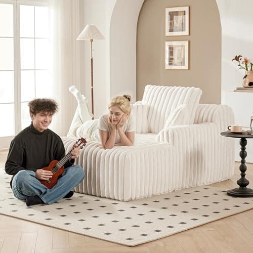 Mangodan 63" Oversized Chaise Lounge Chair Indoor, Boneless Couch Chair with 3 Pillows, Comfy Reading Chair with Wide Arms, No Assembly Required Corduroy Couch, Sleeper Sofa for Living Room, Beige 8