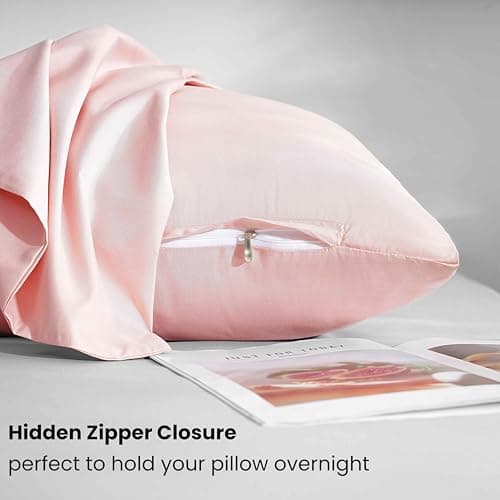 Mohap Zipper Pillowcase 2 Pieces Brushed Microfiber 1800 Hotel Quality Super Soft Pillow Cover No Shrinkage No Fade Pillow Protectors - Pink, Queen 5