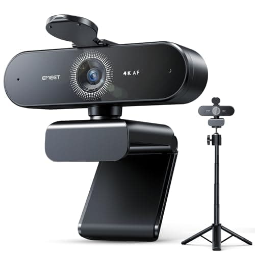 EMEET NOVA 4K Webcam with Tripod - 4K UHD, PDAF Autofocus, Adjustable Heights with 360° Swivel Head, 2 Noise-Cancelling Mics, USB Plug&Play, Privacy Cover, Ideal for Online Meetings&Live Streaming