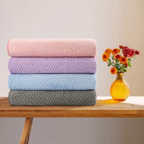 GLIMGLINT 4 Pack Kids Microfiber Bath Towels Set, 24 x 47 Inches (60 x 120 cm), Lint Free, Super Soft and Absorbent, Quick Drying Waffle Towels for Bathroom, Multicolor 6