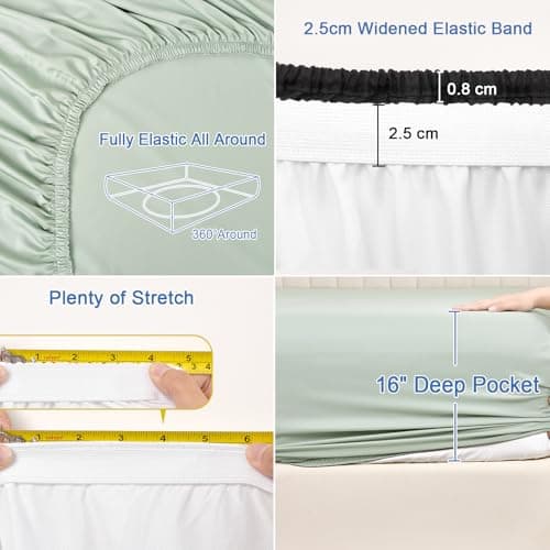 PHF Cooling Fitted Sheet Twin Size for Hot Sleeper,100% Rayon Derived from Bamboo_,16" Deep Pocket, 2.5cm Wider Strong Elastic Easy Fit, Breathable Silky Soft, 39"x 75",Sage Green, No Pillowcases 5