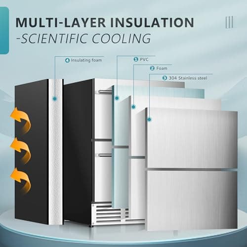 EUHOMY 24 Inch Under Counter Double Drawer Fridge, Weather Proof Stainless Steel Outdoor Beverage Refrigerator for Patio, Built-in Beverage Fridge for Home & Commercial Use Stainless Steel Silver 5