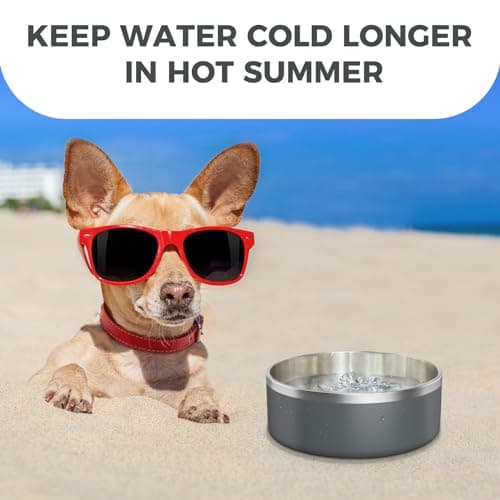 LIHONG Dog Bowls,Stainless Steel Dog Bowls for Large Dogs,Dog Food Water Bowls with Non Slip Rubber Bottom,Pet Feeding Bowl,Double Wall Insulated,Rustproof(64oz,Deep Grey) 6