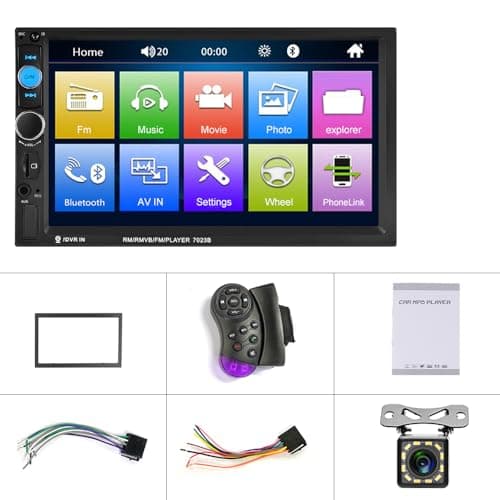 CAMECHO 7" Double Din Car Stereo Audio Bluetooth MP5 Player USB FM Multimedia Radio+ 4 LED Mini Backup Camera with Steering Wheel Remote Support Mobile Phone Synchronization (Used in Android/iOS) 9