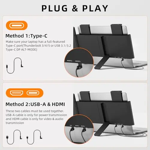 MAGICRAVEN Laptop Screen Extender, 14" 1080P IPS Portable Monitor Travel Monitor for 14"-16.1" Laptops with USB-C/HDMI Port, Plug and Play Attachment Screen for Windows/Mac/Android/Switch/PS5/Xbox 6